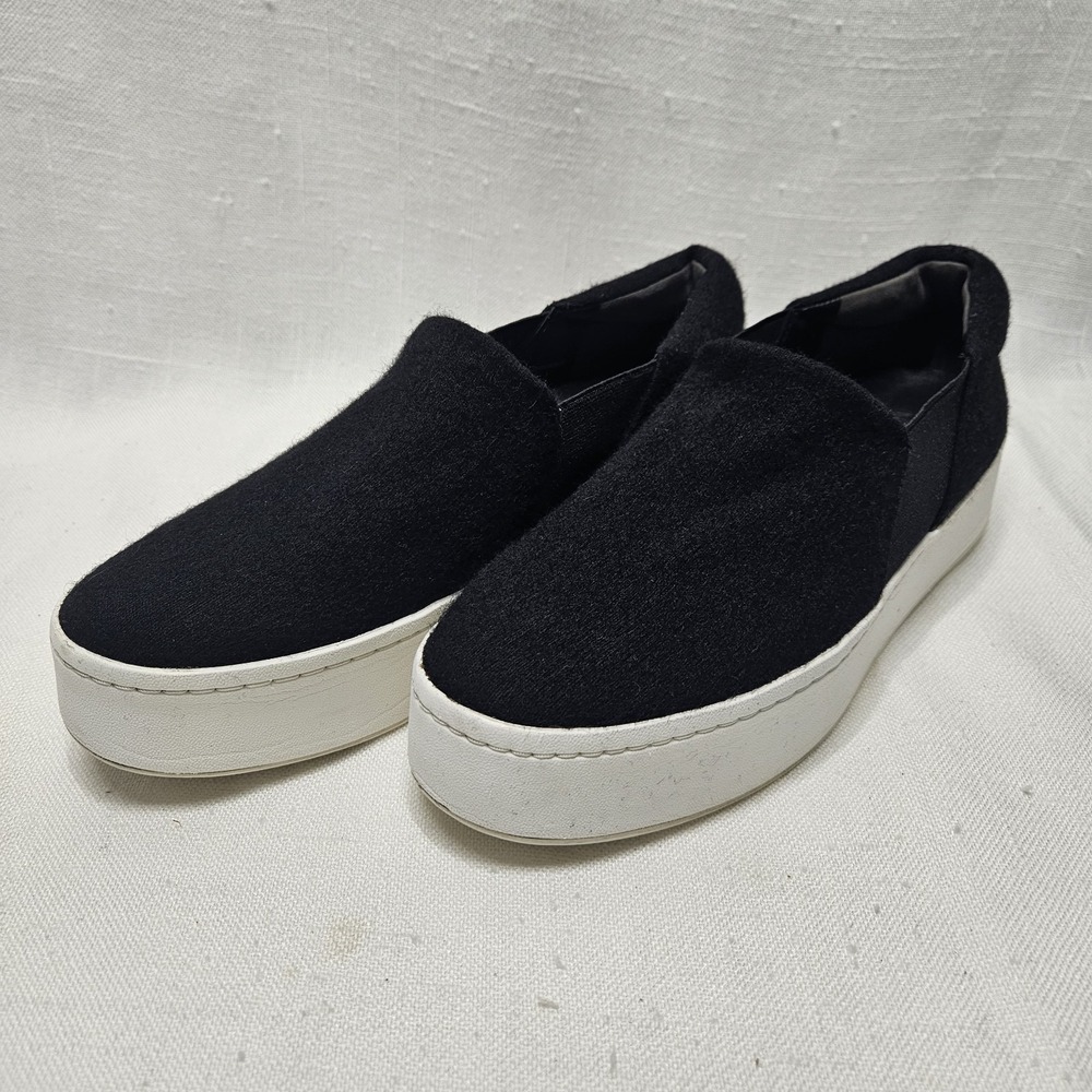 Vince Warren Slip On Sneakers Womens 7 Black Felted Wool Platform Flatform Shoes - Picture 4 of 14